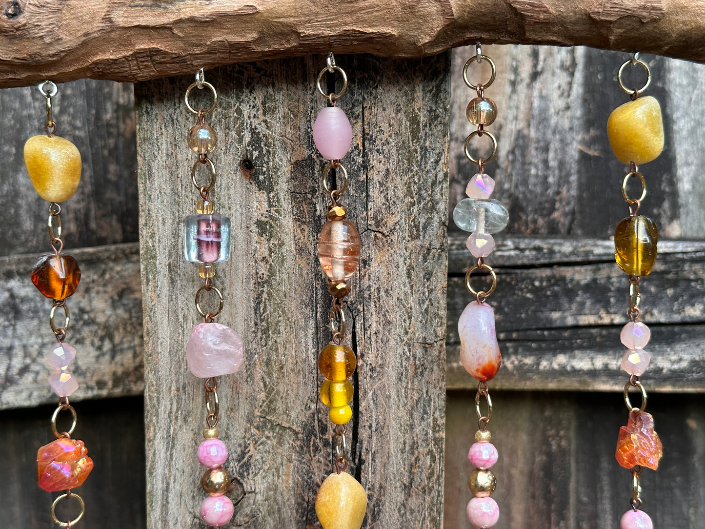 Rosé Champagne Beaded Suncatcher / Wall Art / Wall Hanging / Cozy Decor / Beaded Driftwood / Rainbow Maker