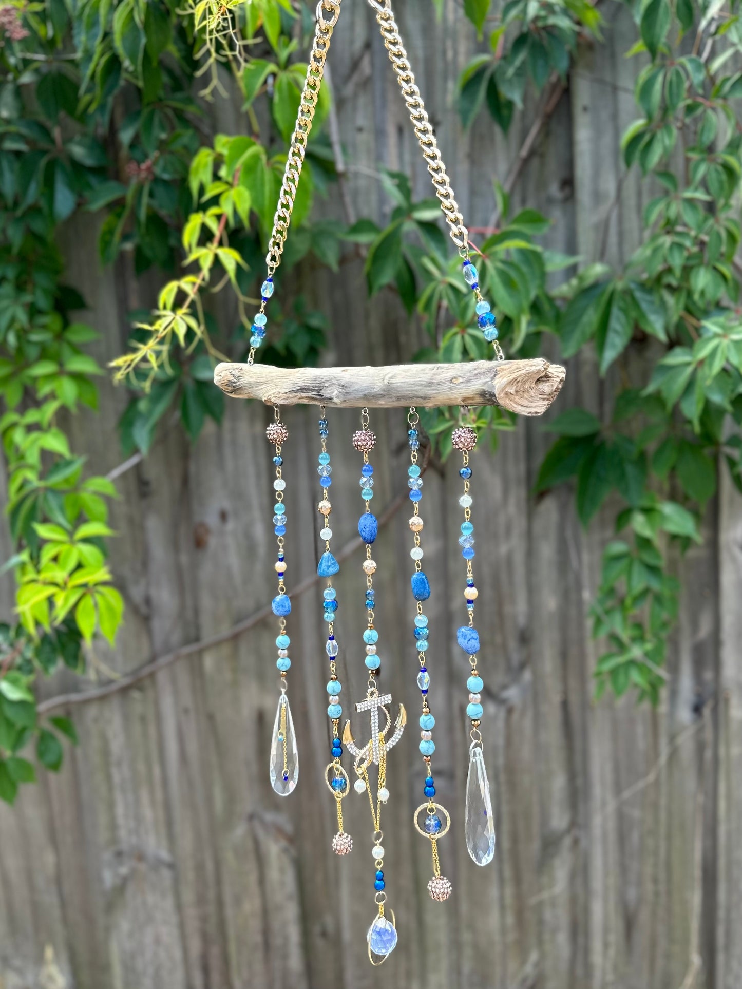 Chic Nautical Seaside Beaded Suncatcher / Wall Art / Wall Hanging / Beachy Decor / Beaded Driftwood / Rainbow Maker