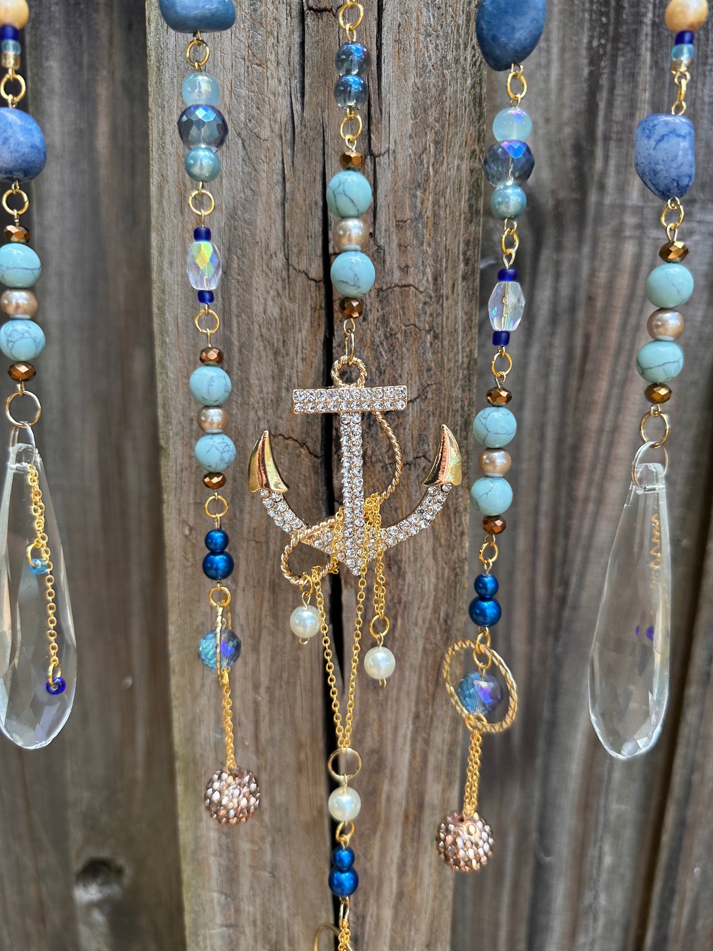 Chic Nautical Seaside Beaded Suncatcher / Wall Art / Wall Hanging / Beachy Decor / Beaded Driftwood / Rainbow Maker