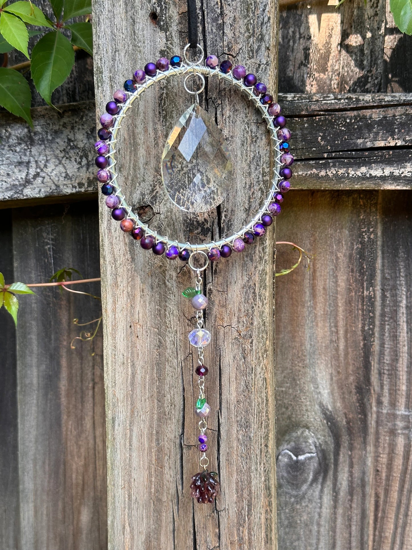 Mini-Malist Suncatcher / Lil' Grape / 3 Inch Ring / Rainbow Maker / Wall Art / Window Decor / Car Charm