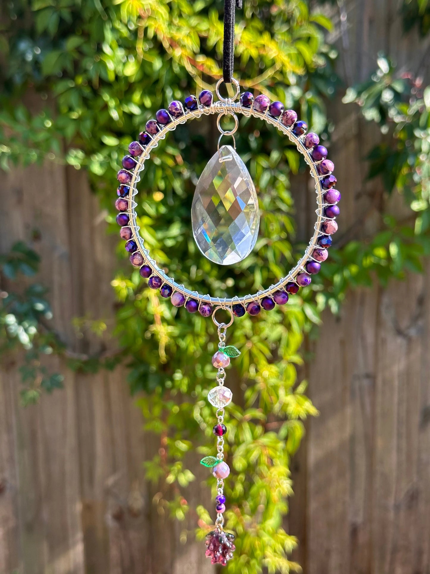 Mini-Malist Suncatcher / Lil' Grape / 3 Inch Ring / Rainbow Maker / Wall Art / Window Decor / Car Charm